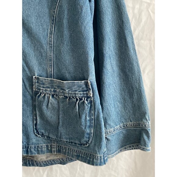 VTG JJill Out of the Blue Denim Jacket Button Down Front Waist Pockets Ruffle S - Picture 11 of 16